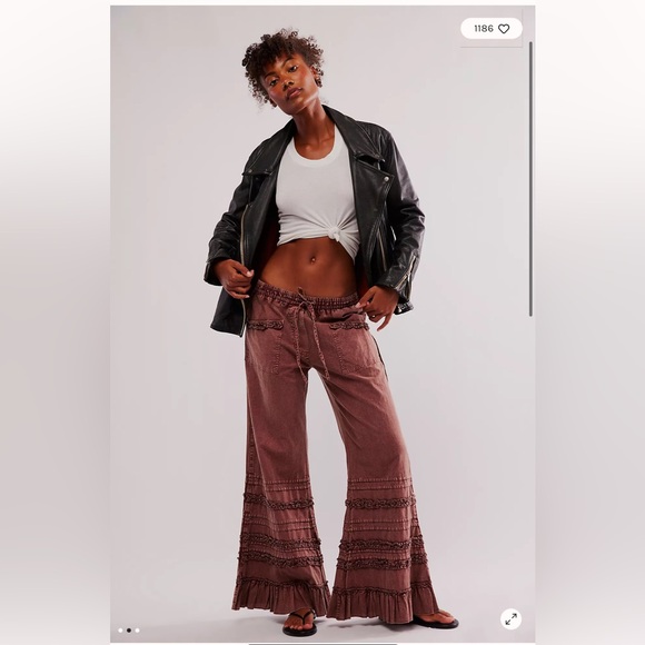 Free People FP One Arabella Ruffles Tiered Wide Leg Pull On Cute Pants XS - Picture 2 of 7